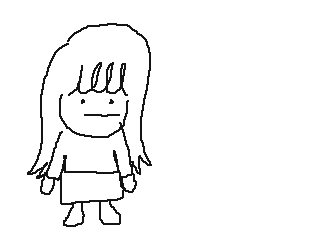 An animated gif of a cat walking into frame, and a girl bending down to pet it.