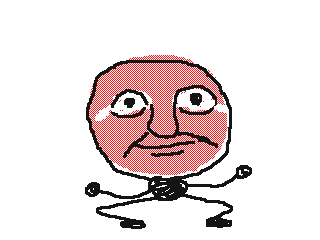 An animated gif of a red-faced, crying stick figure half-squatting up and down.