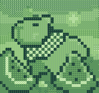 A pixel art image of a guinea pig with two delicious slices of watermelon.