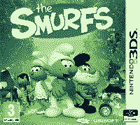 A green dithered image of the box for the 3DS game - Smurfs.