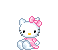 Hello Kitty, the cat, sits serenely as a big heart made of several tiny hearts appears around her.