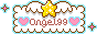 A website button that reads 'angel99' on a cloud-like rectangle with little stars surrounding it.