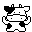 A tiny pixel art cow, dancing gently.