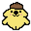 An animated gif of a nodding Pompompurin - a plump yellow dog wearing a brown beret.