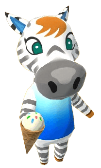 An Animal Crossing zebra, holding an ice cream.